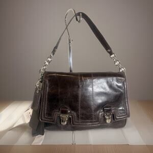Coach 17925 Pop Leather Pushlock Flap Shoulder Bag Silver Mahogany NWT